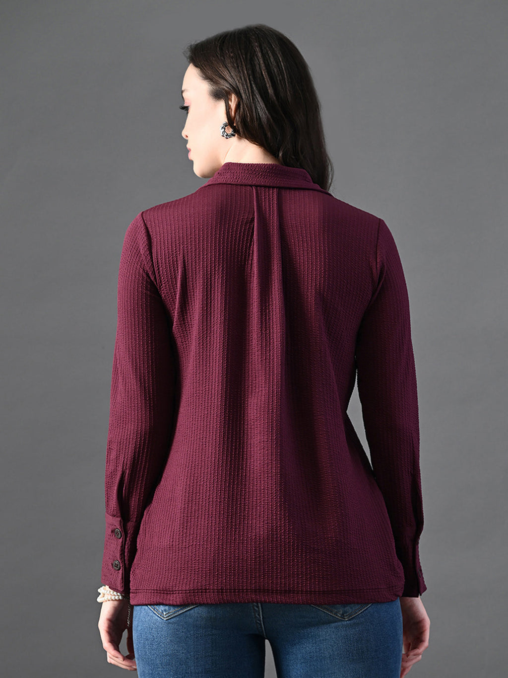 Myshka Women's Classic Magenta V-Neck Full Sleeve Top For Daily Wear