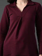 Myshka Women's Classic Magenta V-Neck Full Sleeve Top For Daily Wear