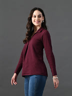 Myshka Women's Classic Magenta V-Neck Full Sleeve Top For Daily Wear