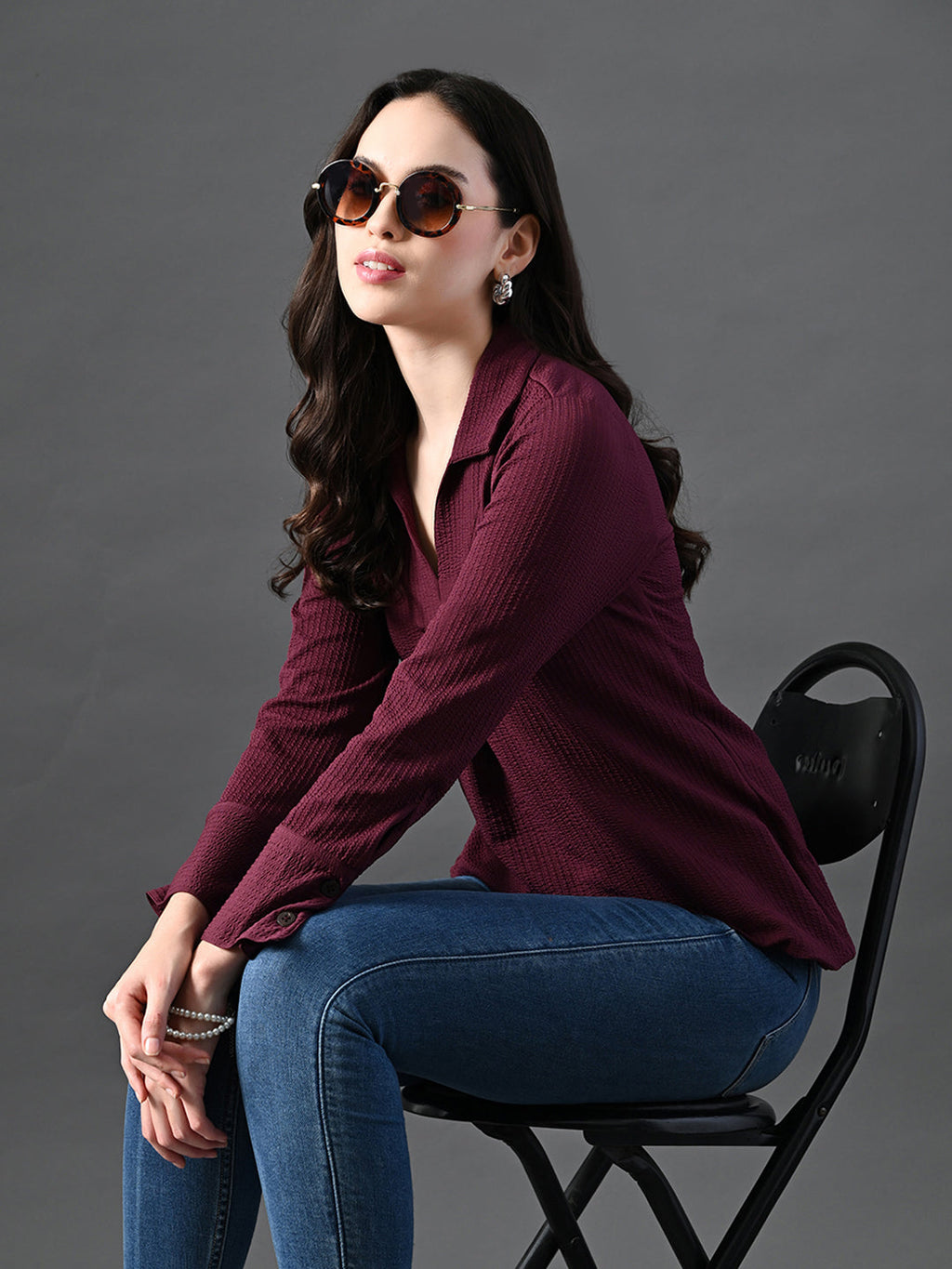Myshka Women's Classic Magenta V-Neck Full Sleeve Top For Daily Wear