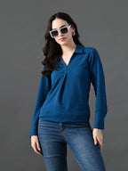 Myshka Women's Classic Blue V-Neck Full Sleeve Top For Daily Wear