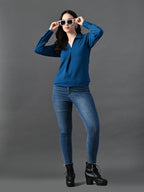 Myshka Women's Classic Blue V-Neck Full Sleeve Top For Daily Wear