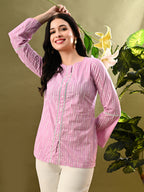 Myshka Women's Pink Printed Tunic With Lace