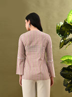 Myshka Women's Multi Stripe Printed Tunic With Lace
