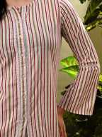 Myshka Women's Multi Stripe Printed Tunic With Lace