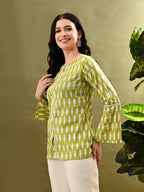 Myshka Women's Green Printed Tunic With Lace