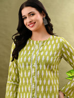 Myshka Women's Green Printed Tunic With Lace