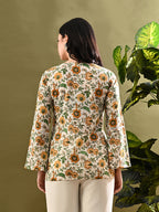Myshka Women's Green Flower Printed Tunic With Lace
