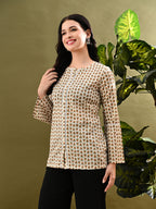 Myshka Women's Green Small Flower Printed Tunic With Lace