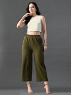Myshka Women's Olive Traight Fit Party Trouser