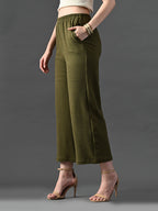 Myshka Women's Olive Traight Fit Party Trouser