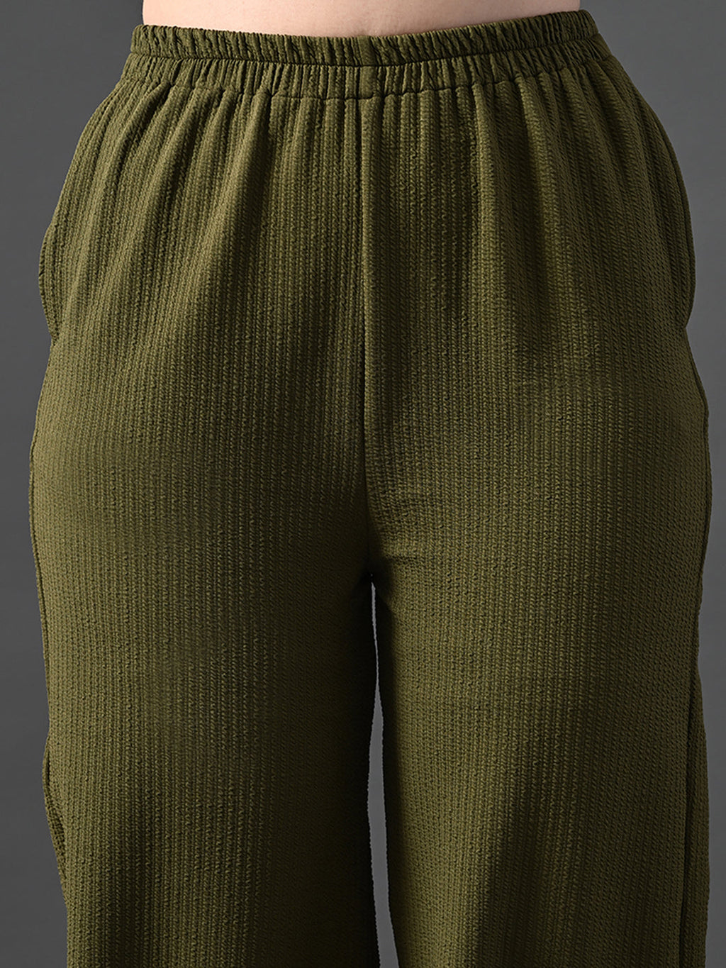 Myshka Women's Olive Traight Fit Party Trouser