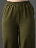 Myshka Women's Olive Traight Fit Party Trouser