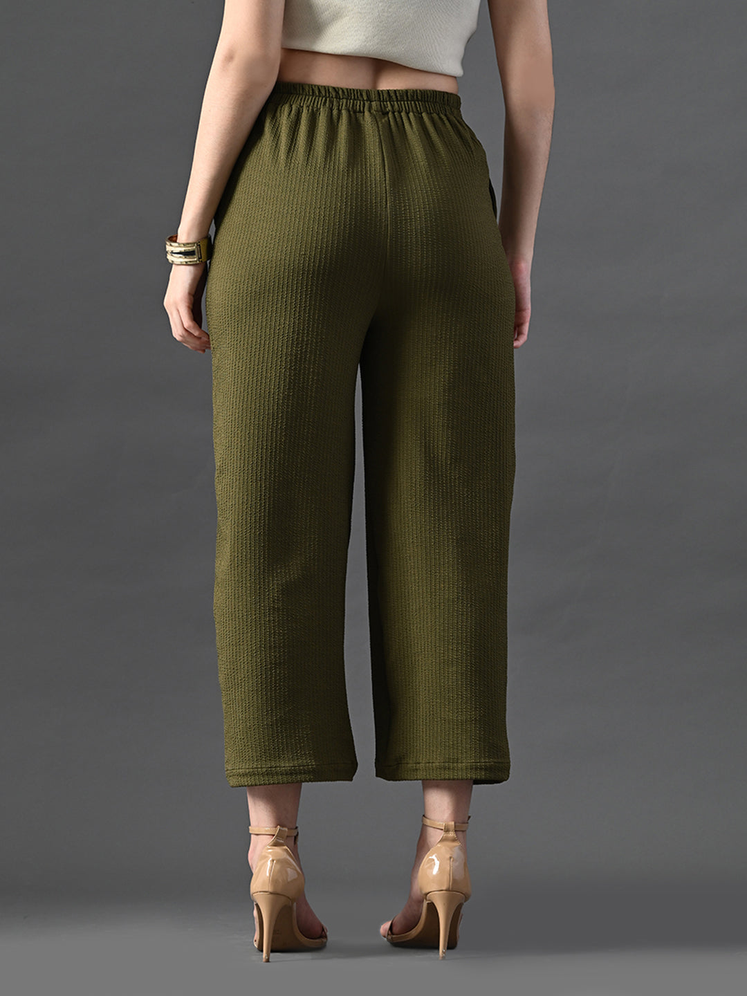 Myshka Women's Olive Traight Fit Party Trouser