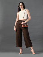 Myshka Women's Coffe Brown Traight Fit Party Trouser