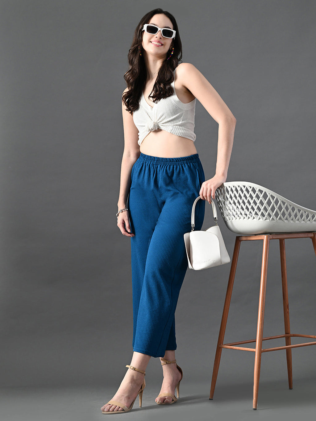 Myshka Women's Blue Traight Fit Party Trouser