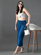 Myshka Women's Blue Traight Fit Party Trouser