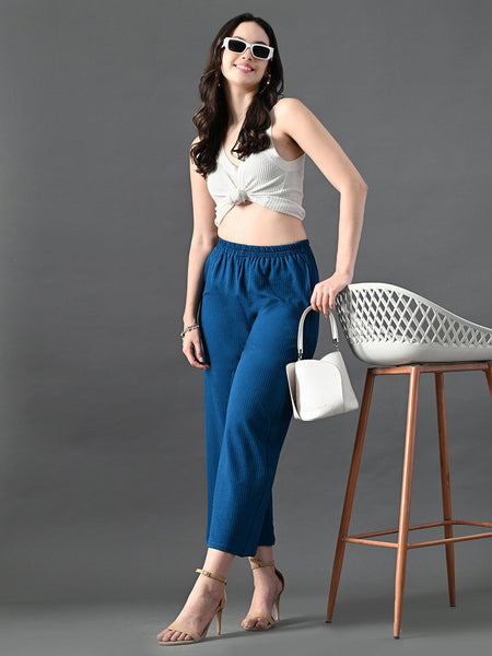 Myshka Women's Blue Traight Fit Party Trouser