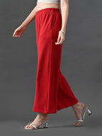 Myshka Women's Red Traight Fit Party Trouser