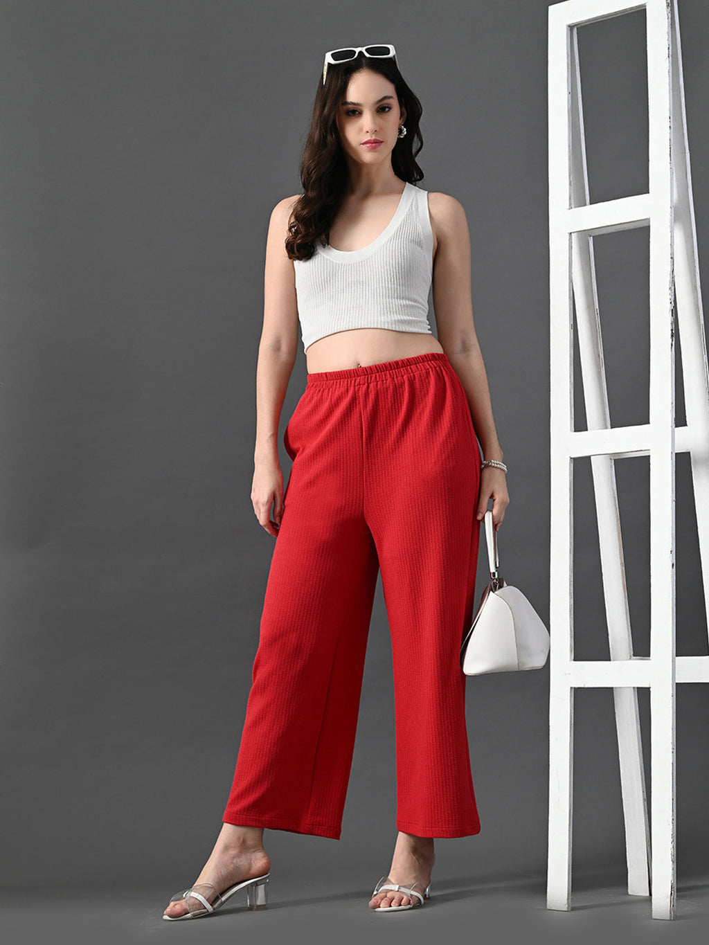 Myshka Women's Red Traight Fit Party Trouser