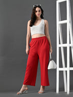 Myshka Women's Red Traight Fit Party Trouser
