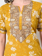 Myshka Women's Cotton Yellow Printed Kurta Set