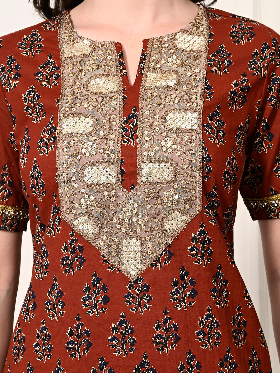Myshka Women's Cotton Red Printed Kurta Set