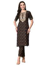 Myshka Women's Cotton Black Printed Kurta Set