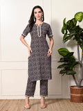 Myshka Women's Cotton Black Printed Kurta Set