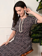 Myshka Women's Cotton Black Printed Kurta Set