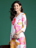 Indo Era White Printed Straight Kurta Trousers Set - Distacart