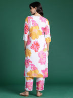 Indo Era White Printed Straight Kurta Trousers Set - Distacart