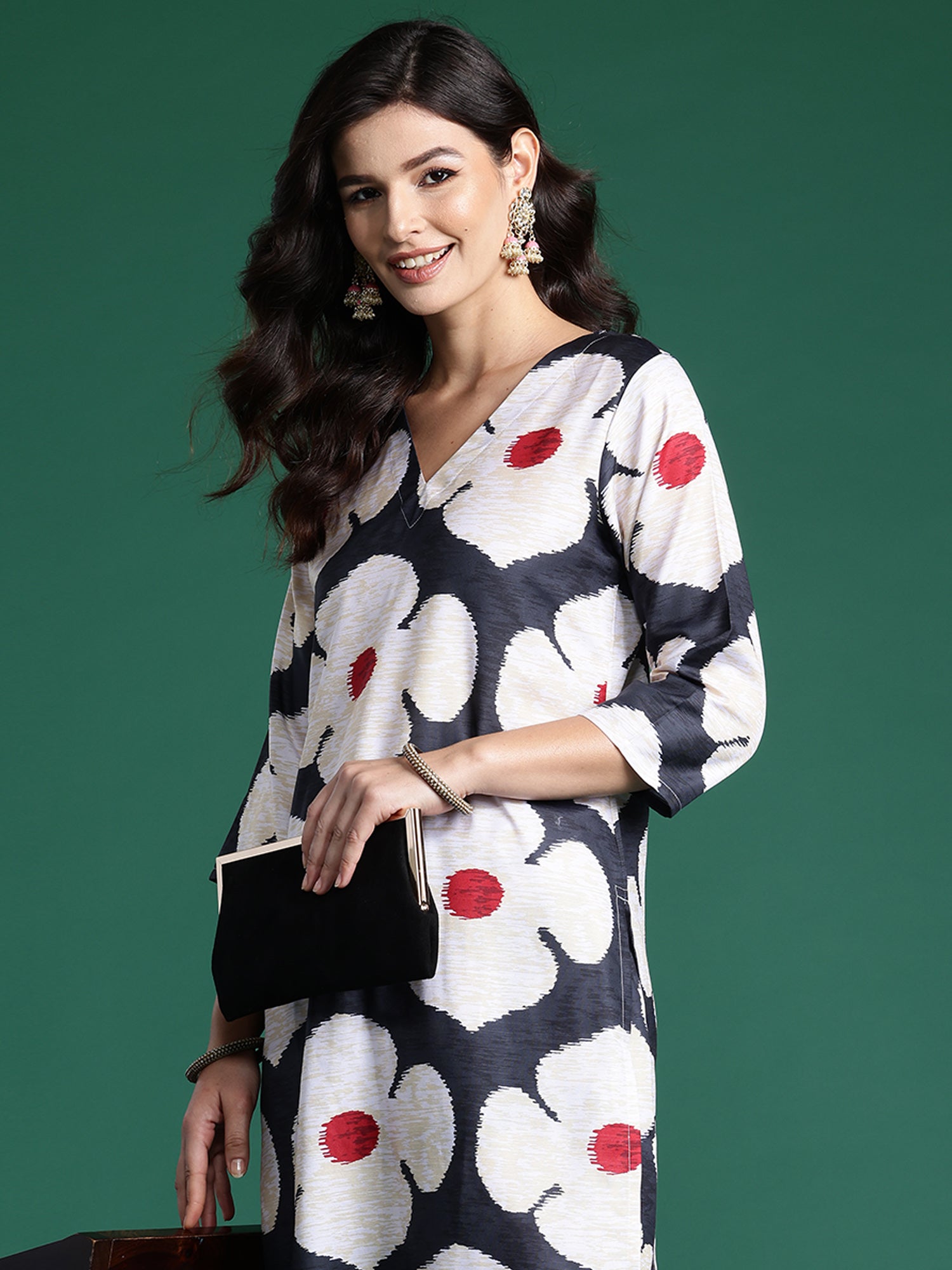 Indo Era Black Printed Straight Kurta Trousers Set - Distacart