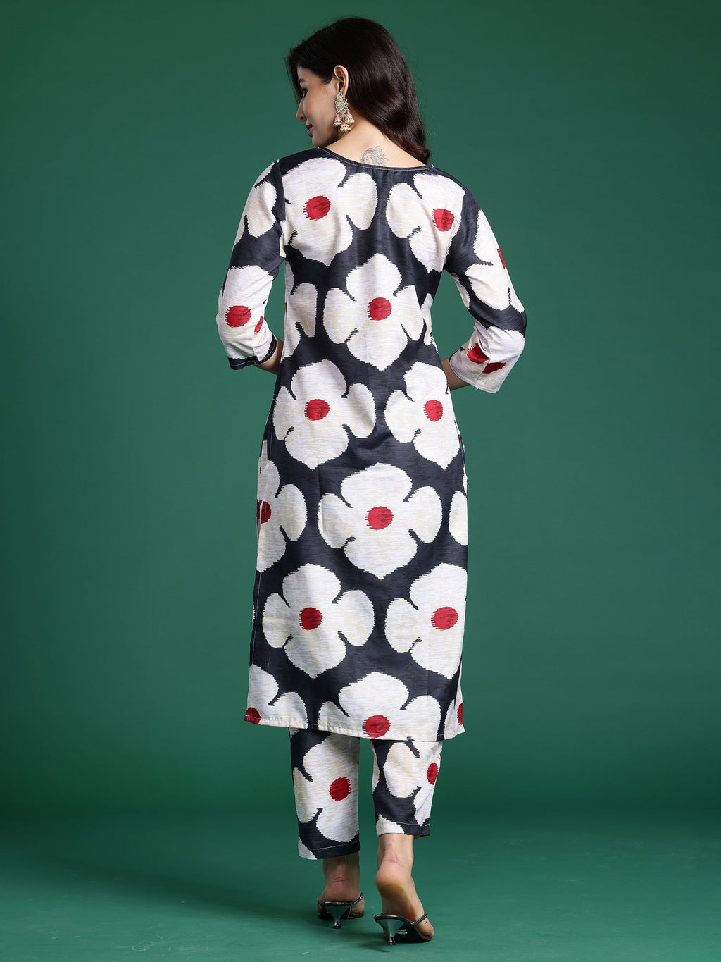 Indo Era Black Printed Straight Kurta Trousers Set - Distacart