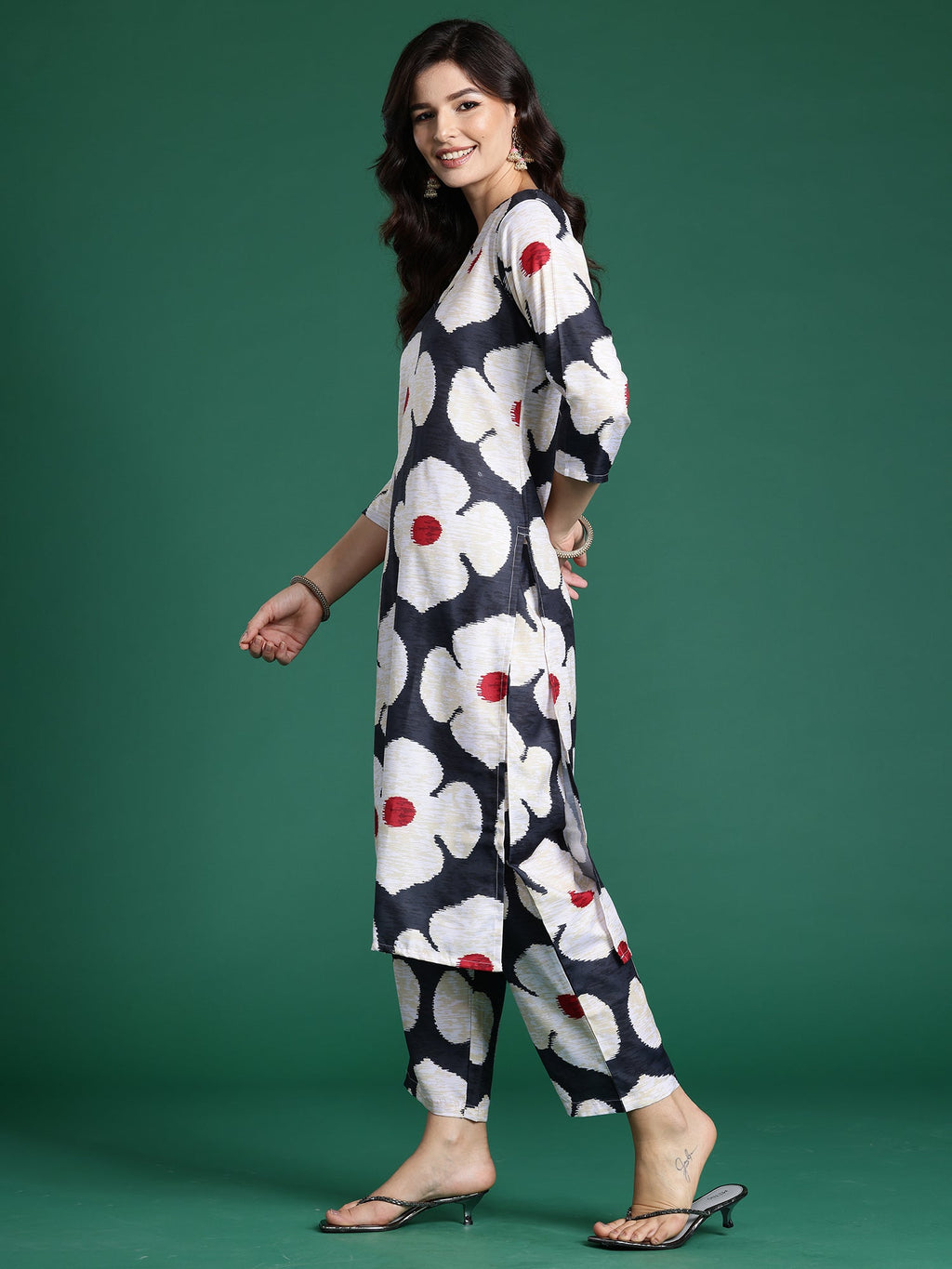 Indo Era Black Printed Straight Kurta Trousers Set - Distacart