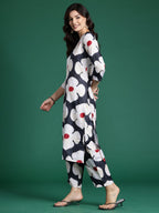 Indo Era Black Printed Straight Kurta Trousers Set - Distacart