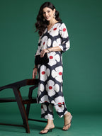 Indo Era Black Printed Straight Kurta Trousers Set - Distacart