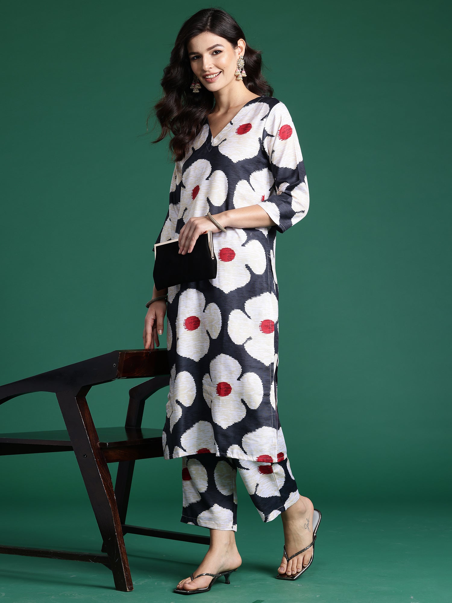 Indo Era Black Printed Straight Kurta Trousers Set - Distacart