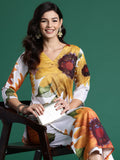 Indo Era Off White Printed Straight Kurta Trousers Set - Distacart