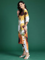 Indo Era Off White Printed Straight Kurta Trousers Set - Distacart
