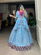 Lorenvalley Sky Blue Georgette Sequins and embroidery With Mirror Work Lehenga Choli with Dupatta