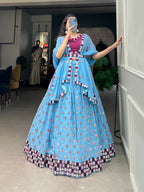 Lorenvalley Sky Blue Georgette Sequins and embroidery With Mirror Work Lehenga Choli with Dupatta