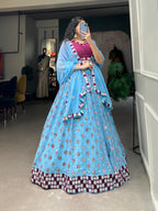 Lorenvalley Sky Blue Georgette Sequins and embroidery With Mirror Work Lehenga Choli with Dupatta