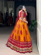 Lorenvalley Fashion Mustard Tasar Silk Bandhej Print and Gamthi Work with Lace Touch Up Lehenga Choli with Dupatta