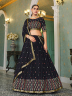 Myra Navy Blue Georgette Embroidered Designer Lehenga