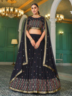 Myra Navy Blue Georgette Embroidered Designer Lehenga