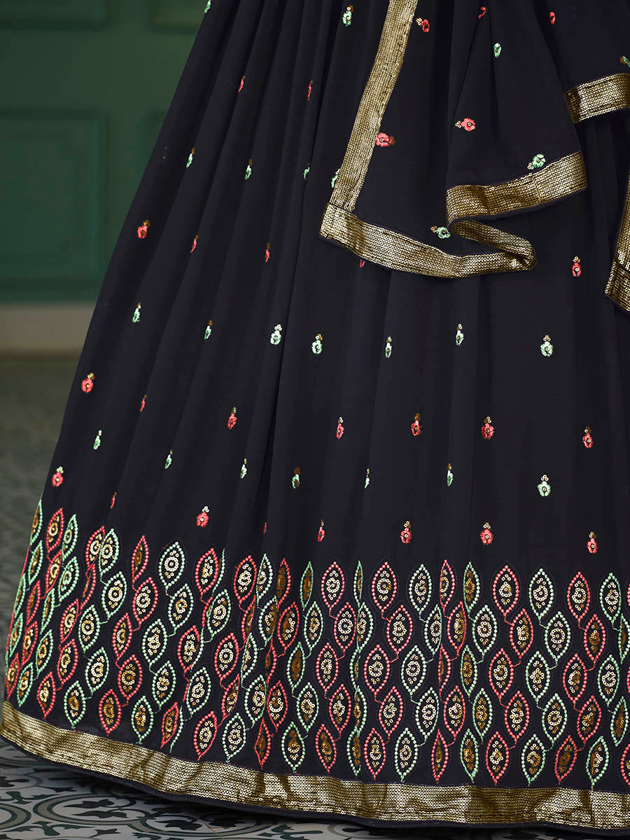 Myra Navy Blue Georgette Embroidered Designer Lehenga