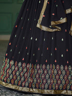 Myra Navy Blue Georgette Embroidered Designer Lehenga