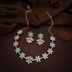 Tehzeeb Creations Sky Blue Colour Star Design Stone Studded Necklace With Earrings