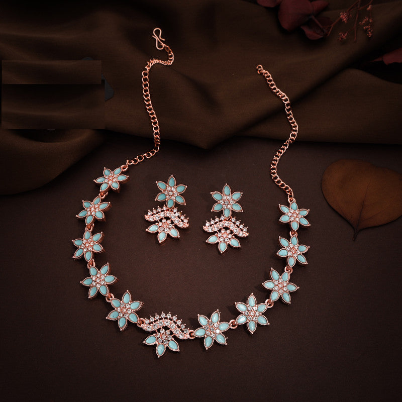 Tehzeeb Creations Sky Blue Colour Star Design Stone Studded Necklace With Earrings